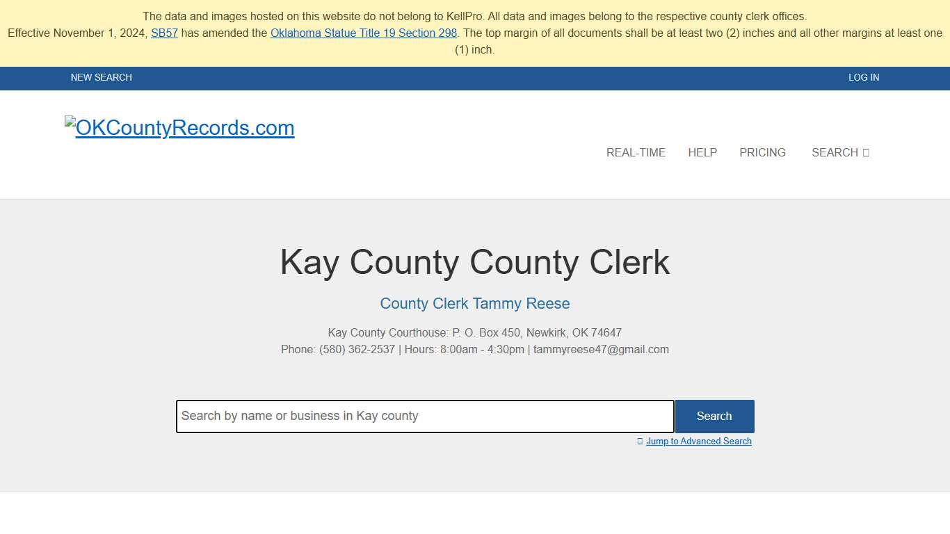 Kay County OKCountyRecords.com County Clerk Public Land Records for Oklahoma