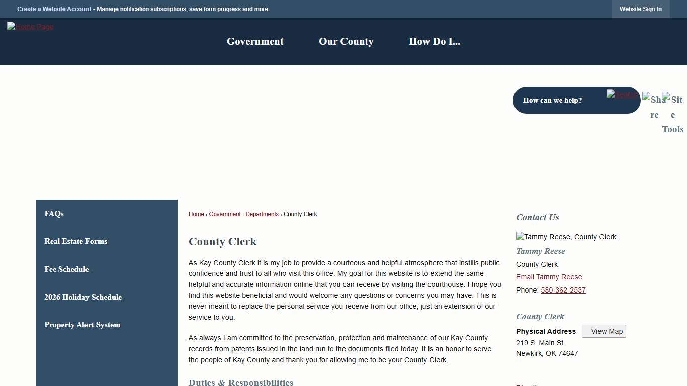 County Clerk Kay County, OK