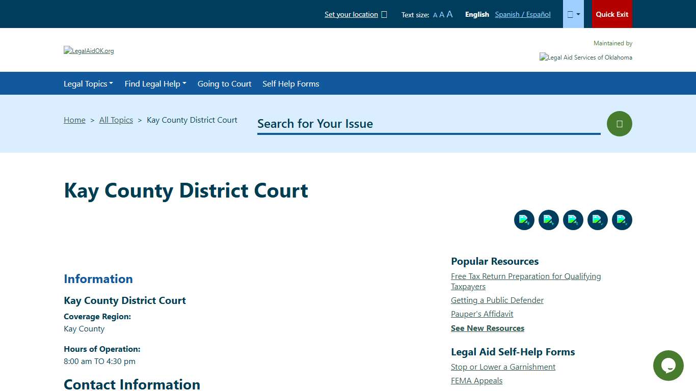 Kay County District Court Welcome to Legal Aid Services of Oklahoma's guide to free legal help in Oklahoma.